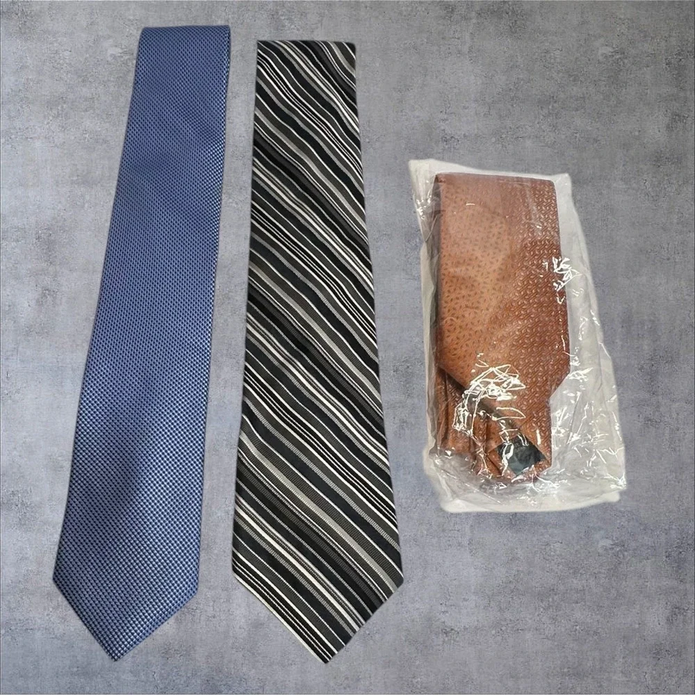 Michael Kors Necktie Lot‎ Mens OS Blue/Striped/Orange 3 Piece Silk Mixed Lot Set